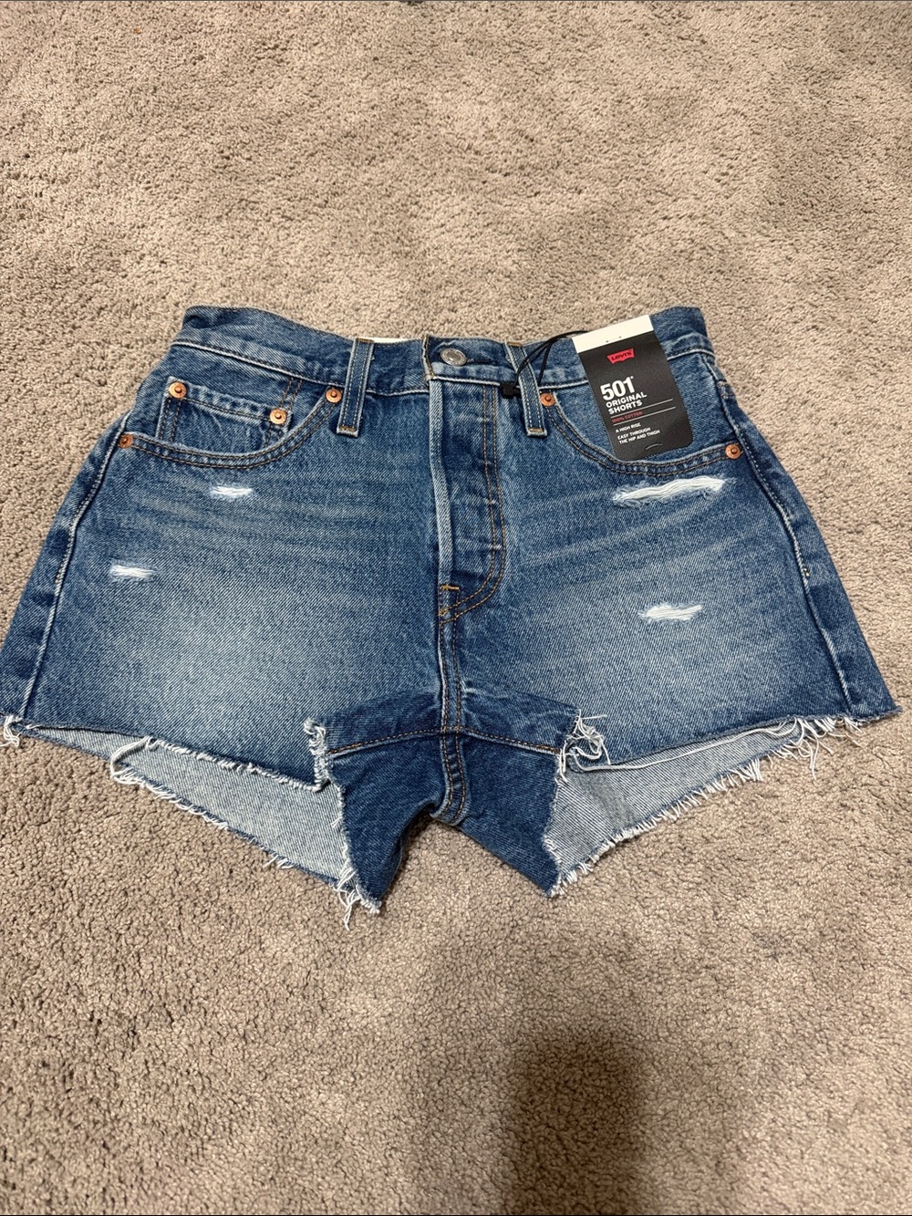 Levi's Distressed Blue Denim Jean Shorts with Raw Hem